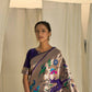 Vishnu Weaves Women's Royal Blue Paithani Silk Zari Woven Saree with Unstitched Blouse - Swadesiicart