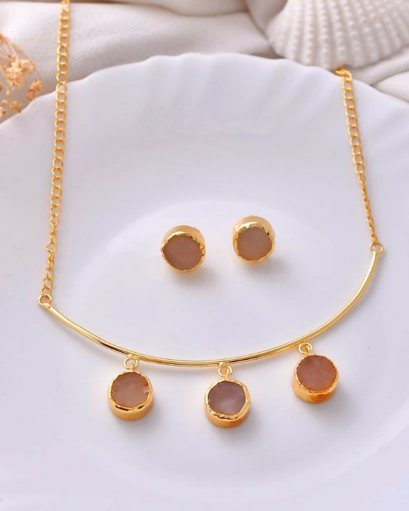 VOJ One Gram Gold-Polished Stone Studded Necklace and Earrings Set - VOJ (Valley Of Jewellery)