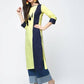 Aniyah Cotton Color Block Yellow Straight Kurta With Tassels (AN-103K) - Swadesiicart