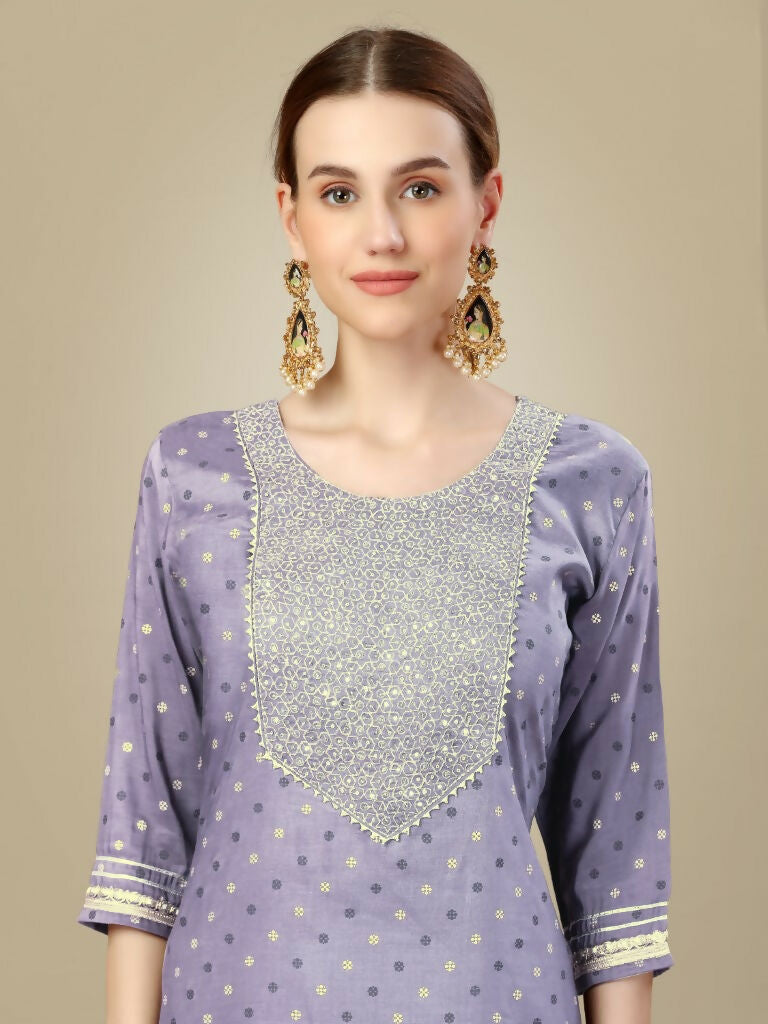 Jyoti Fashion Women's Lavender Silk Blend Embroidery & Sequence work Kurta with Trouser & Dupatta | Swadesiicart