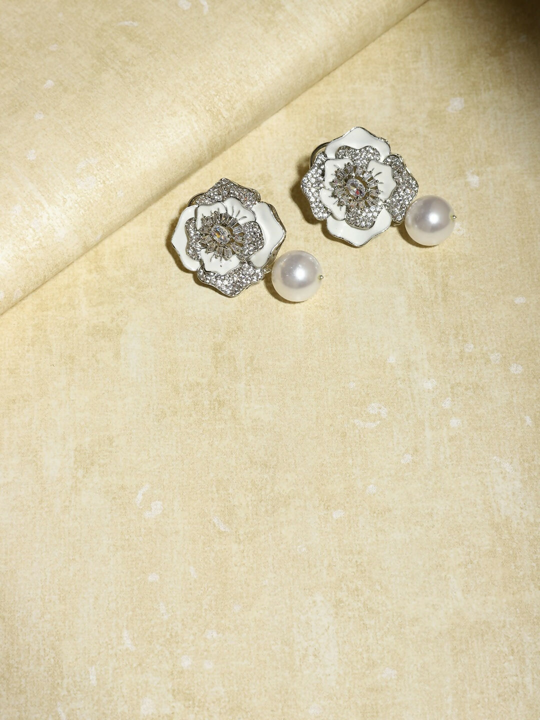 Silver Tone Mother of Pearl Earrings- Ruby Raang | Swadesiicart