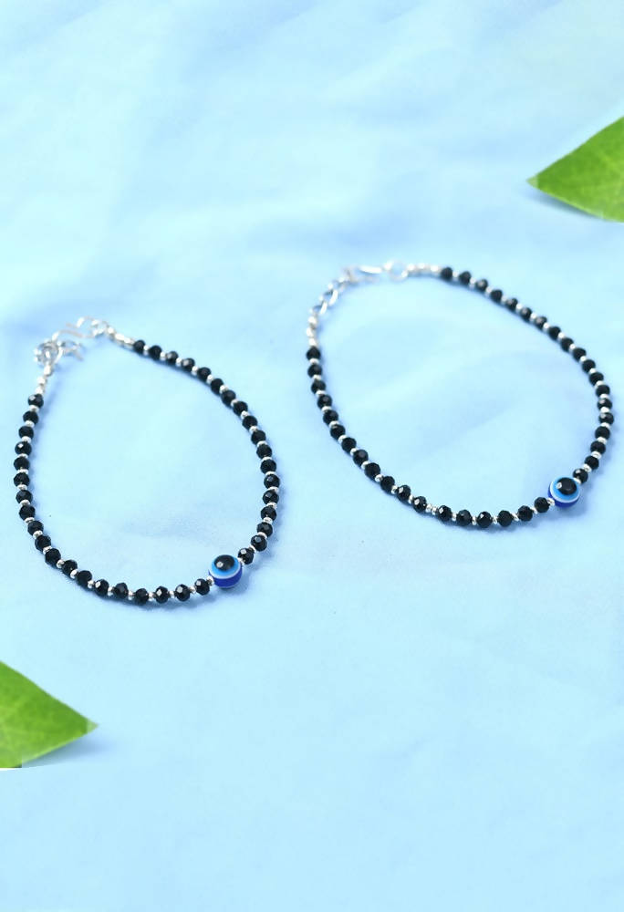 Mominos Fashion Kamal Johar Nazariya Silver With Black Crystals Anklets | Swadesiicart