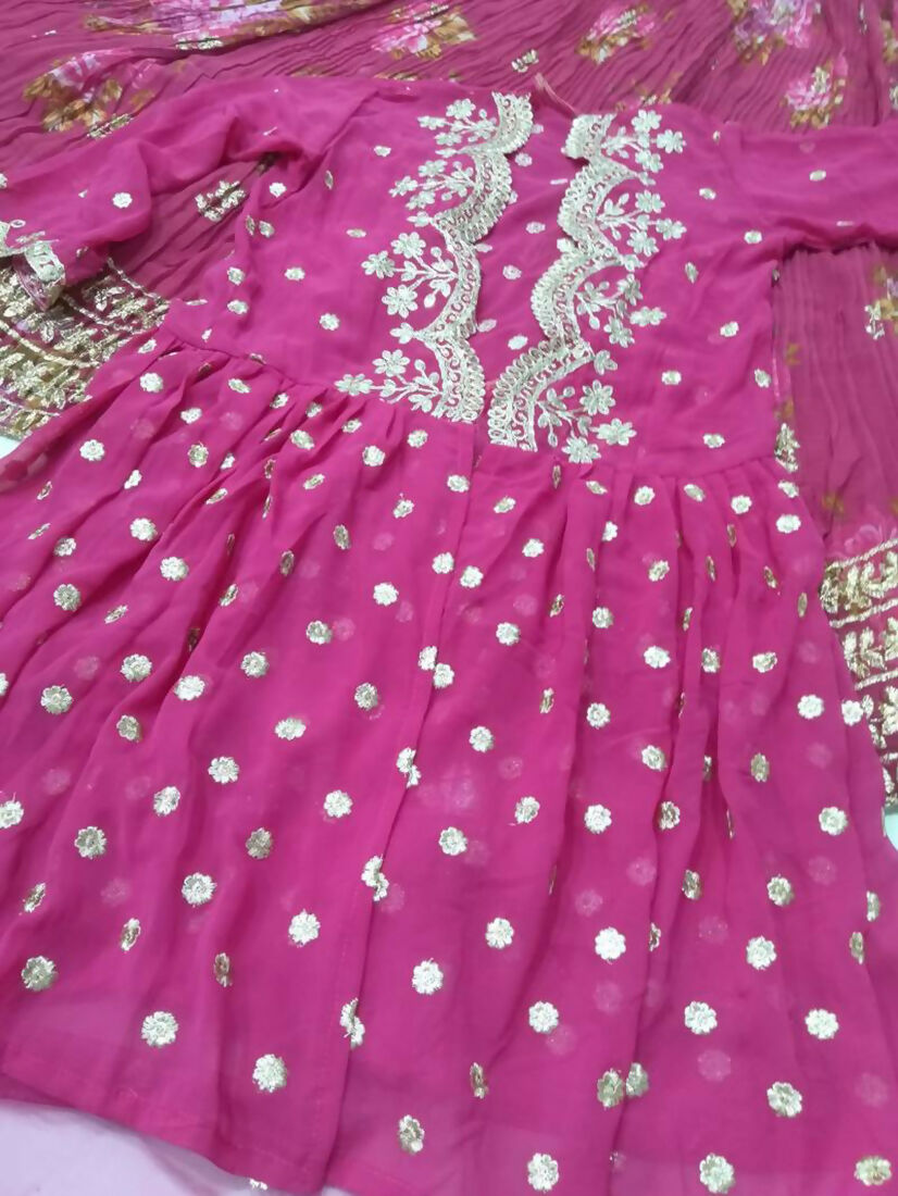 Jyoti Fashion Pink Jari with Sequin Embroidered Georgette Semi Lehenga Choli with Dupatta | Swadesiicart