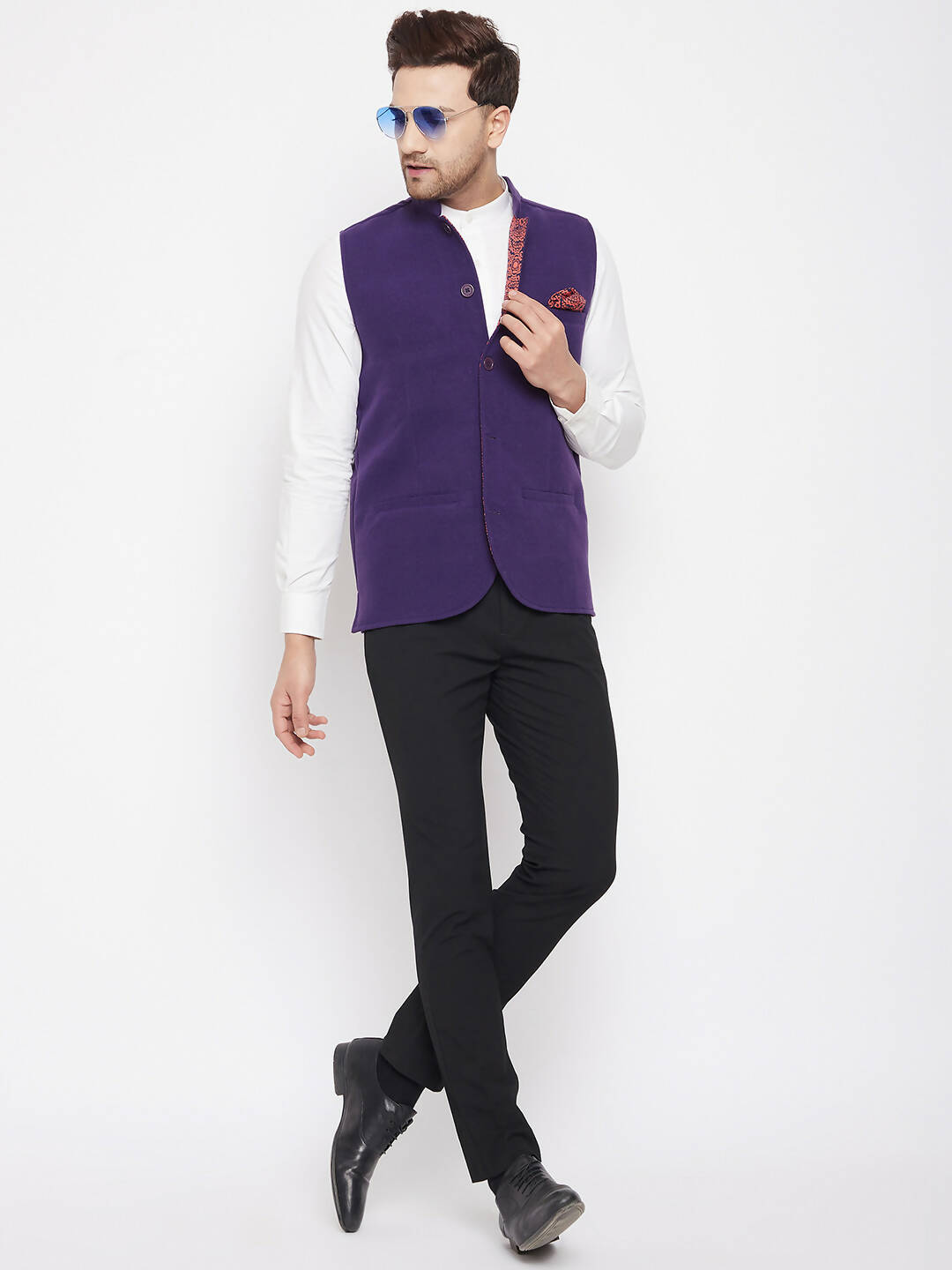 Even Apparels Purple Wool Men's Nehru Jacket-Contrast Lining-Inbuilt Pocket Square | Swadesiicart