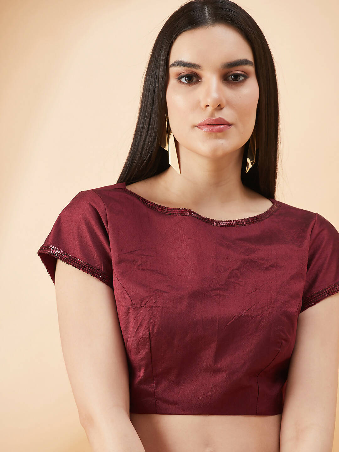 Maroon Lycra Embossed Fancy Velvet, Sequins Embroidery, Frill Details Saree - Norita Hit Design - Swadesiicart