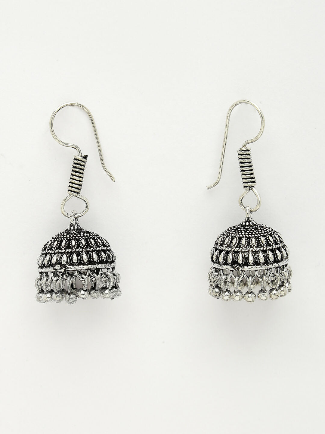 NVR Women's Silver-Toned Peacock Design Oxidized Necklace with Jhumka Earrings - Swadesiicart