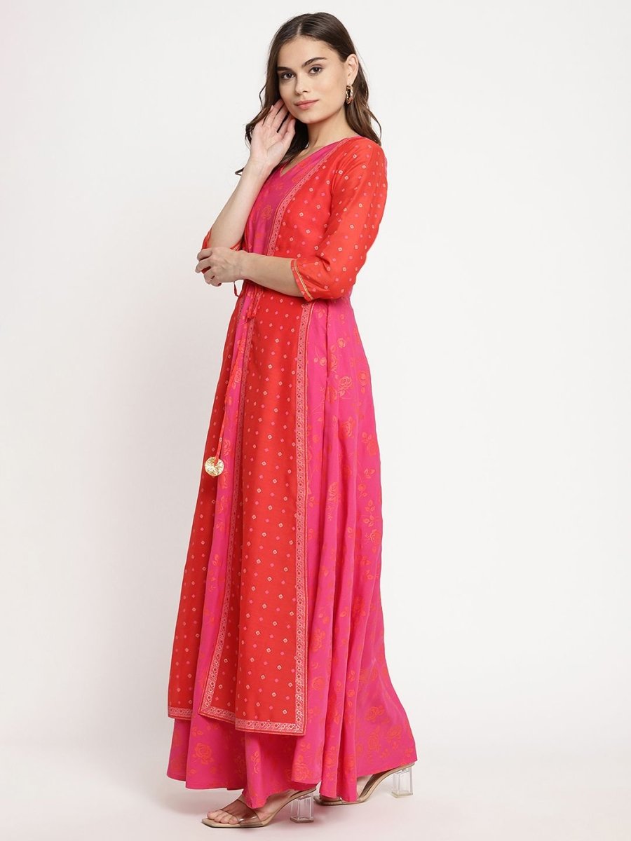 Ahalyaa Women Dark Pink Crepe Khari Print Dress | Swadesiicart