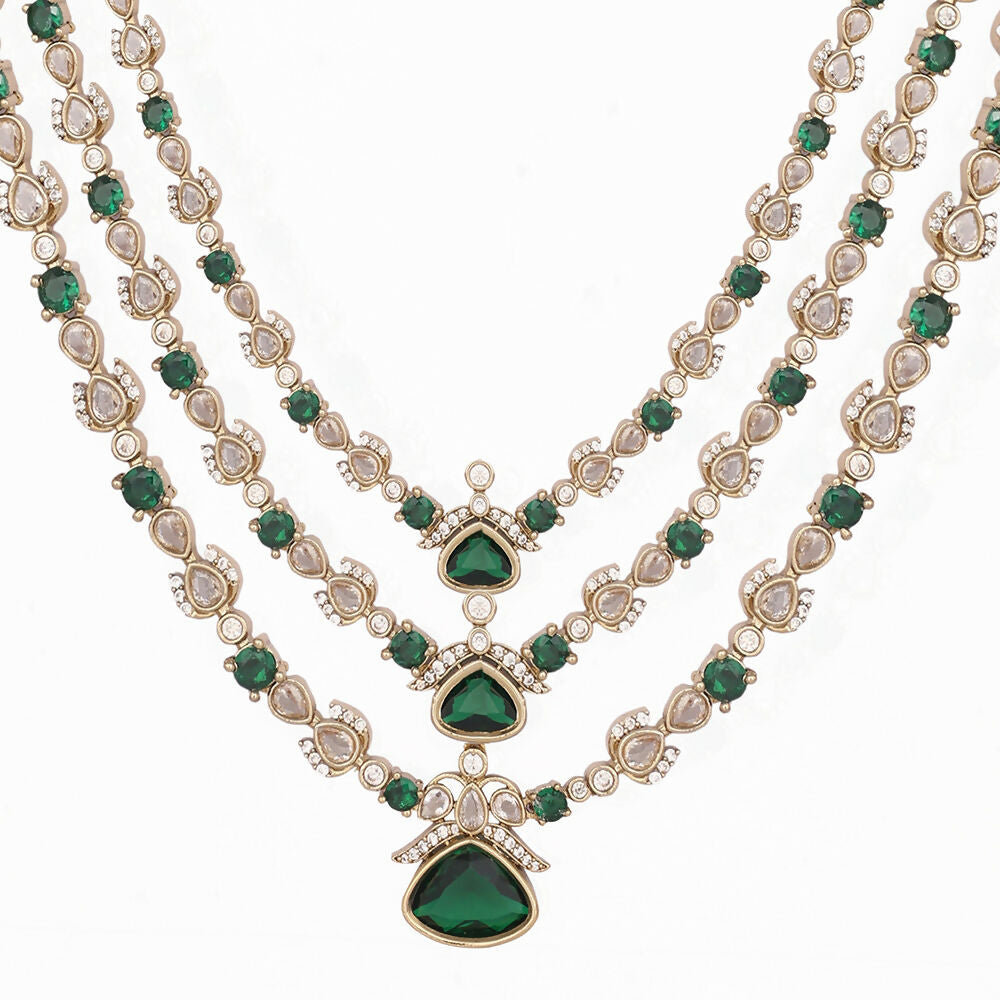 Nuyug 18K Gold Plated Emerald Elysian Layered Necklace Set | Swadesiicart