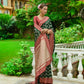 Vishnu Weaves Women's Green Handloom Raw Silk Zari Woven Saree with Blouse - Swadesiicart