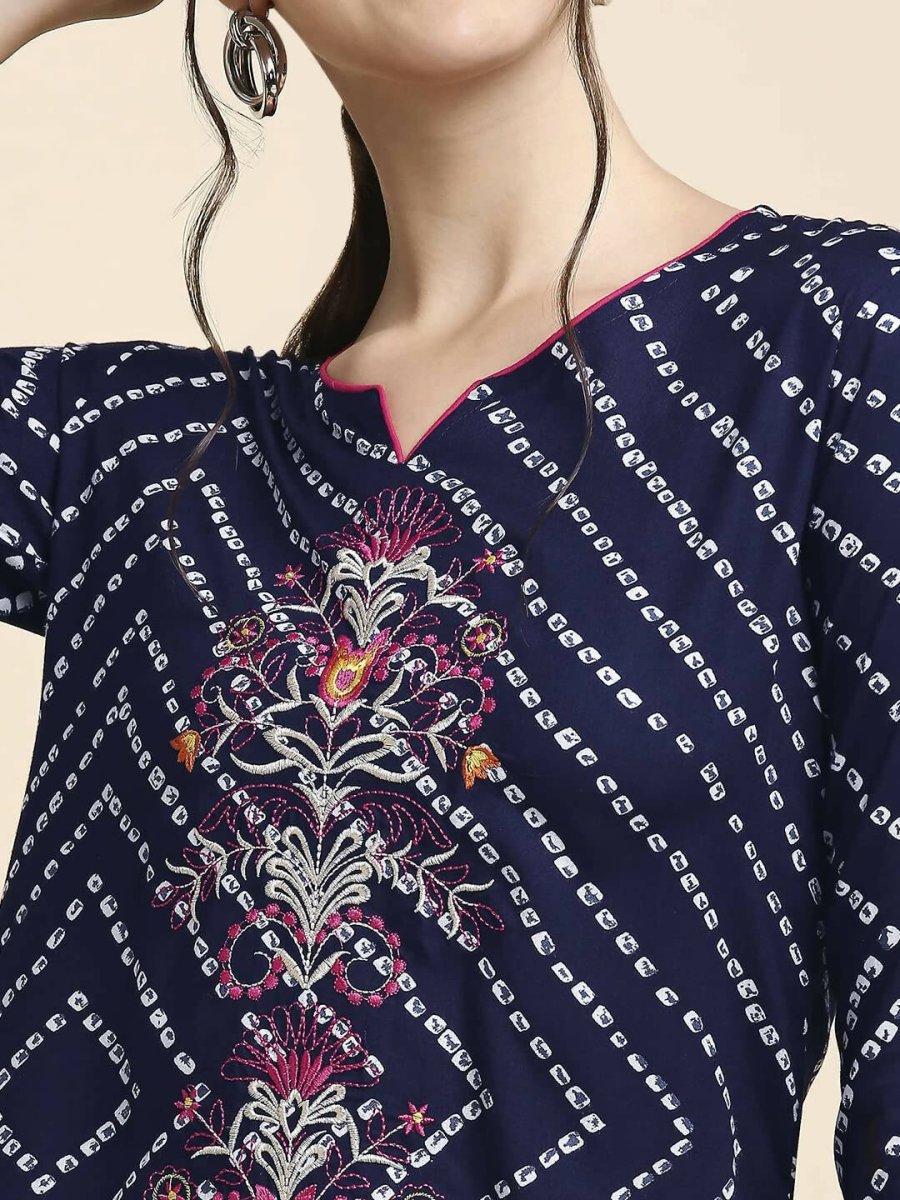 Anubhutee Women's Rayon Regular Straight Navy Blue Kurta | Swadesiicart
