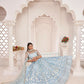 Aastha Fashion Light Sky Butterfly Net White Cotton Thread Work, Zari Work And Sandwich Sequence Work Embroidery Wedding Wear Lehenga Choli