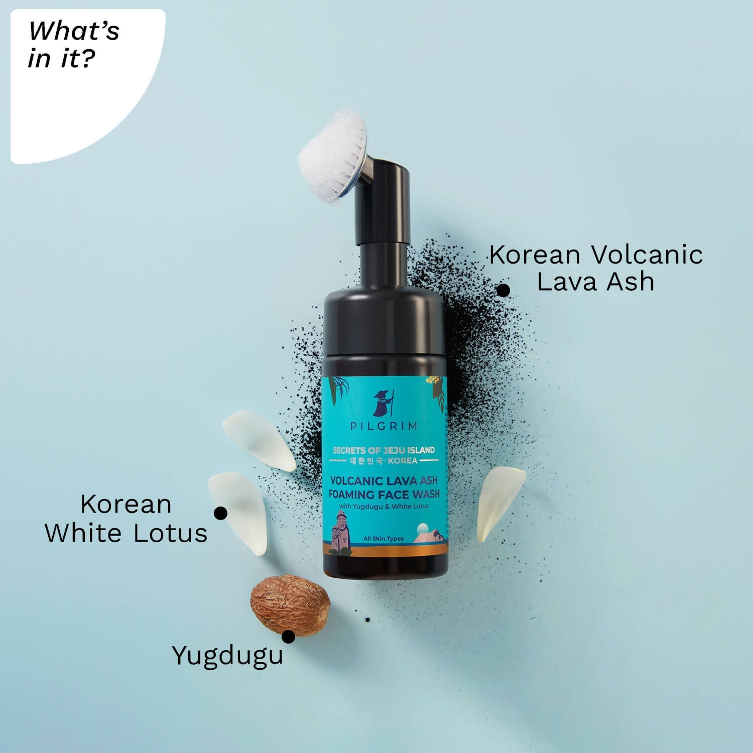 Pilgrim Volcanic Lava Ash Foaming Face Wash with Brush - Swadesiicart