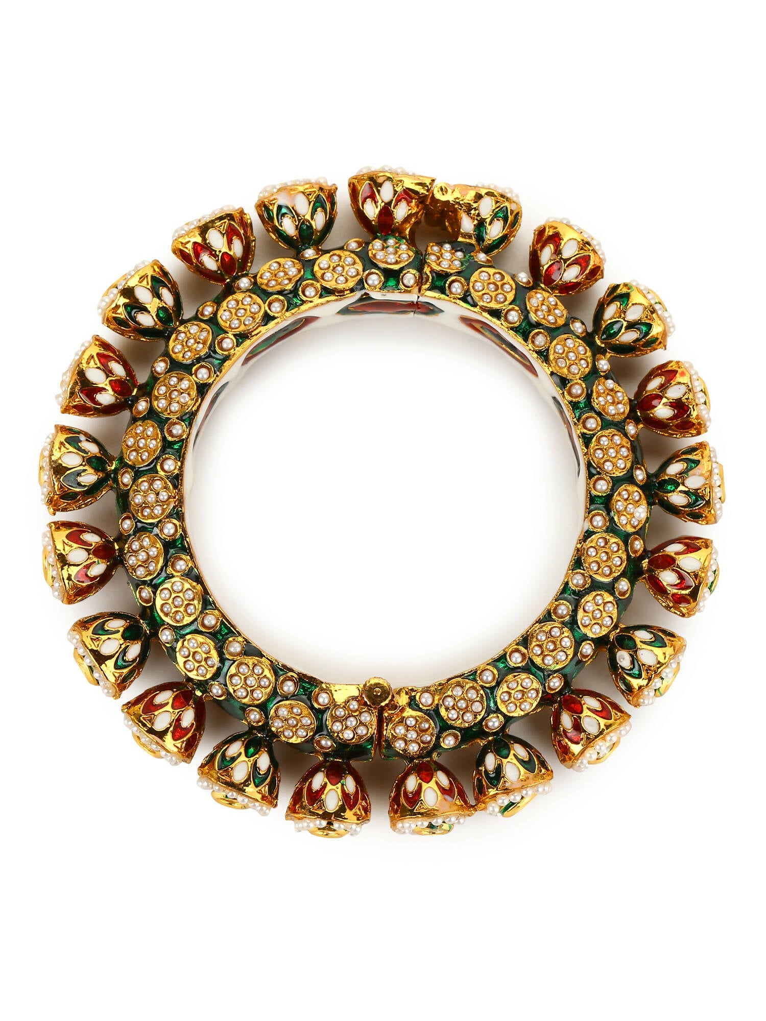 Gold-Polished Green Navratan Meenakari Bangle - Ruby Raang - Swadesiicart