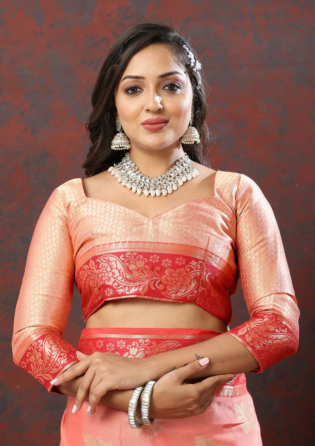 Lorenvalley Fashion Peach Cotton Woven Design with Zari Weaving Design Saree - Swadesiicart