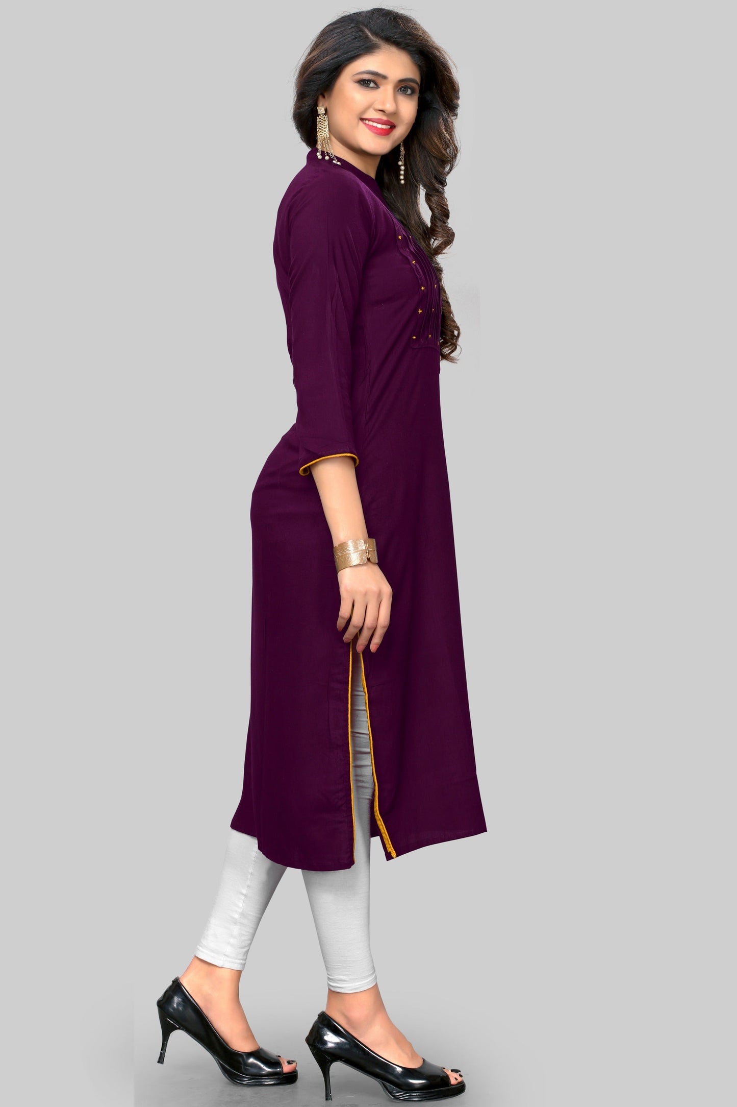 NOZ2TOZ Women's Embroidered Straight Rayon Purple Kurta Only - Swadesiicart