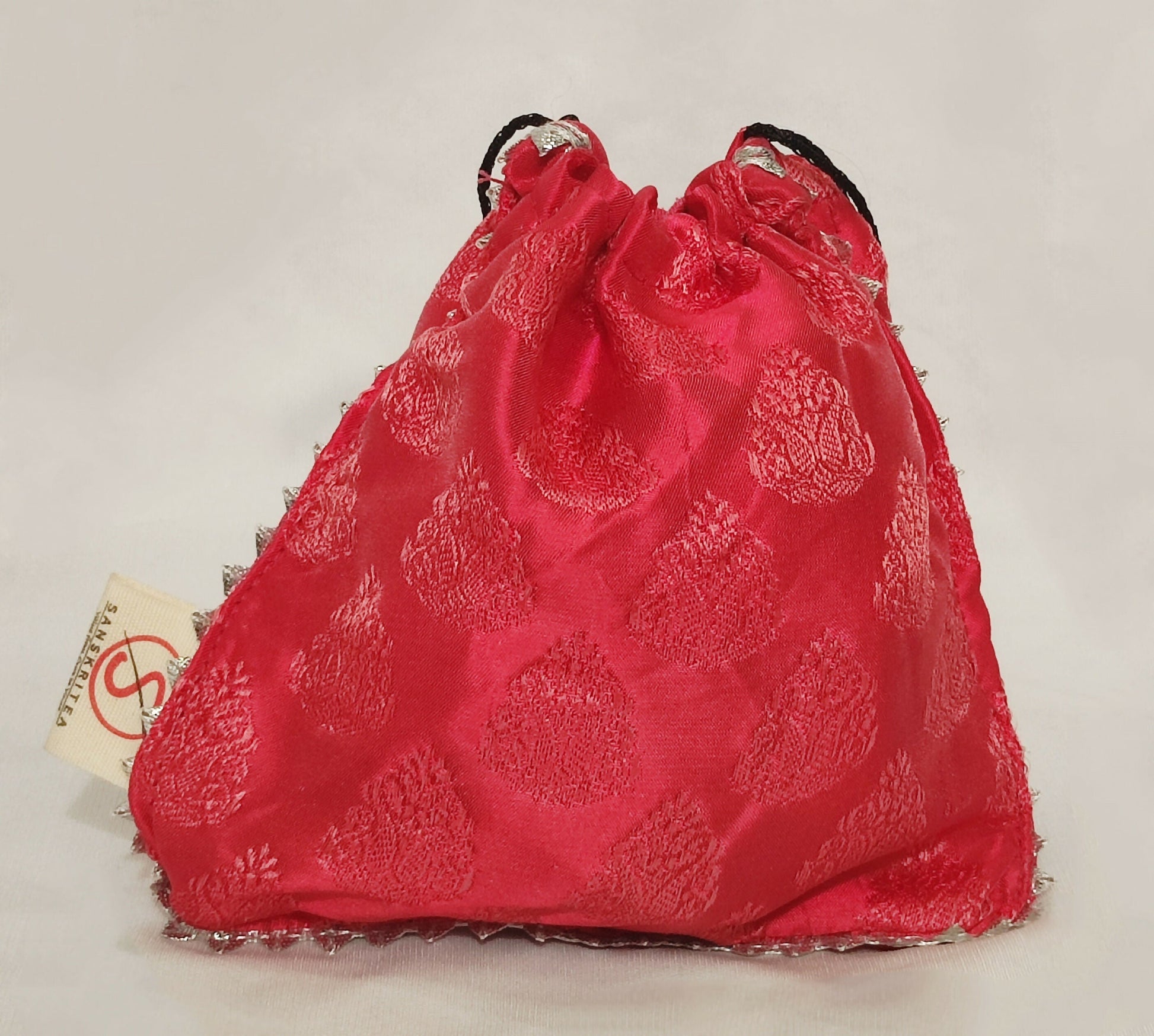 Sanskritea Brocade Drawstring potli Bag - Pink - Swadesiicart