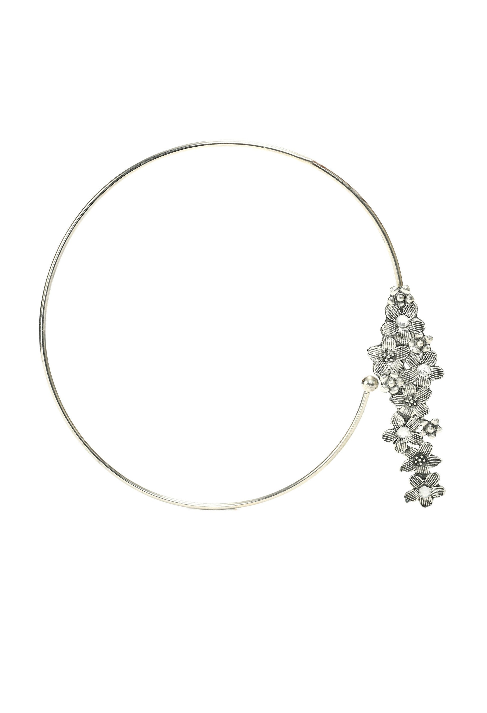 Mominos Fashion Johar Kamal Oxidised Silver-Plated Hasli Design Necklace Choker Set For Women | Swadesiicart