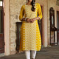 Juniper Women's Yellow Georgette Printed Kurta | Swadesiicart