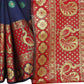 Vamika Banarasi Cotton Silk Navy Blue Weaving Saree | Swadesiicart