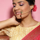 Gold-Polished White Red Stone-Studded Pearl Beaded Nosepin - Ruby Raang | Swadesiicart