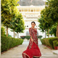 Vaasva Women Maroon Muslin Floral & Embroidered Cut Work Kurta ,Sharara & Dupatta set | Swadesiicart