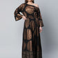 Ahalyaa Womens Black Crepe Copper Foil Printed Maxi Dress | Swadesiicart