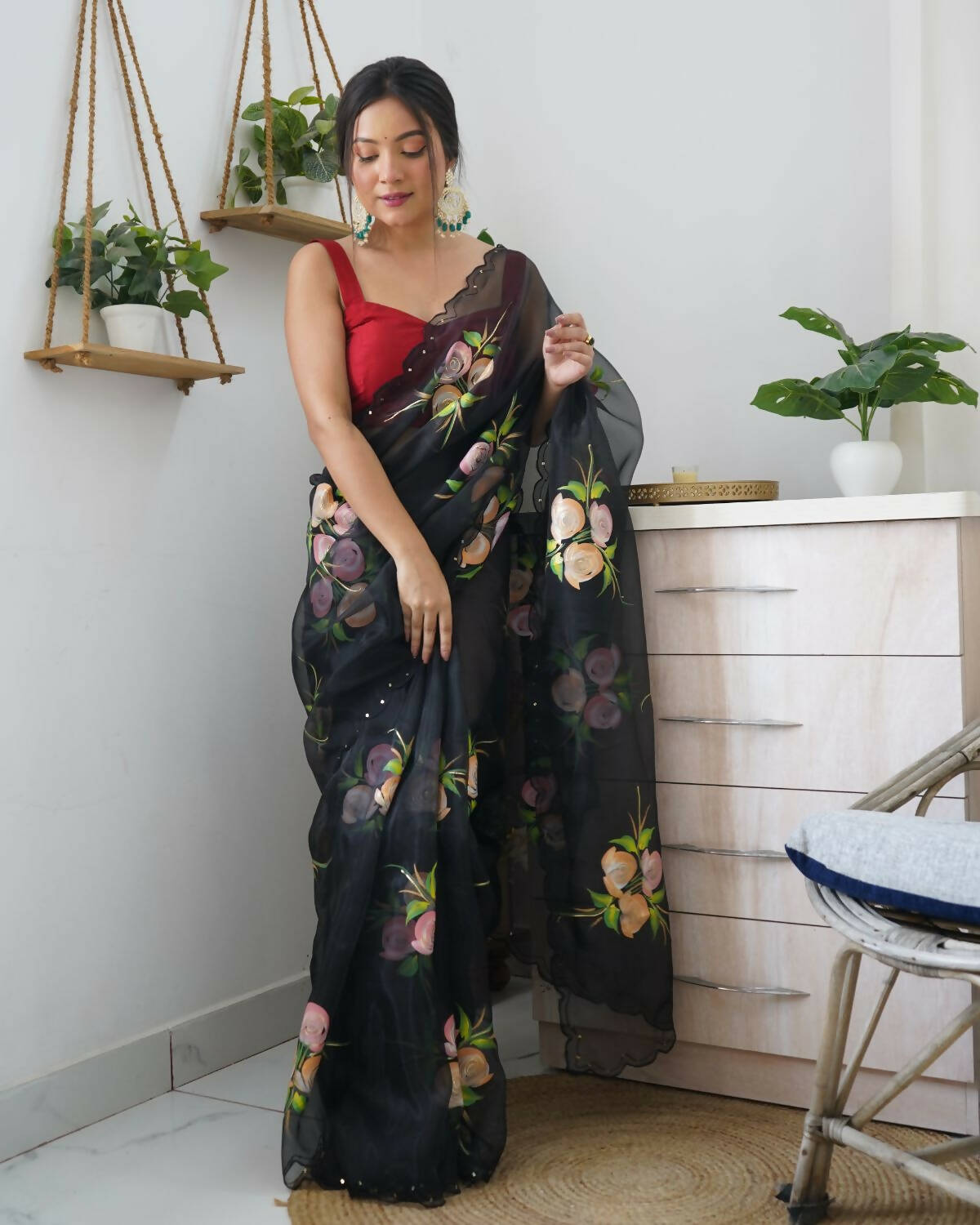 Vamsee Black Organza Saree - Swadesiicart