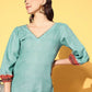 Ahalyaa Women's Teal Cotton Blend Digital Printed Kurta Pant Set | Swadesiicart