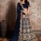 Jyoti Fashion Mesmerizing Navy Blue Sequins Embroidered Velvet Lehenga Choli with Dupatta | Swadesiicart