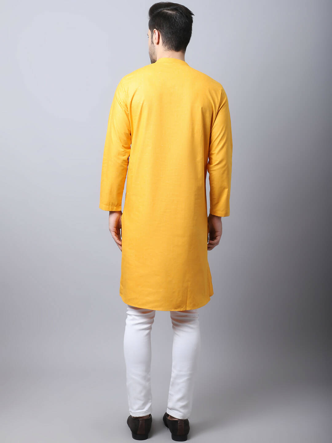 Even Apparels Yellow Pure Cotton Sherwani Kurta With Asymetrical Cut | Swadesiicart