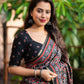 Black Cotton Blend Ajrak Saree with Unstitched Blouse - Hiral Fashion | Swadesiicart