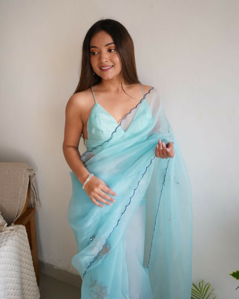 Vamsee Ena Sky Organza Saree - Swadesiicart