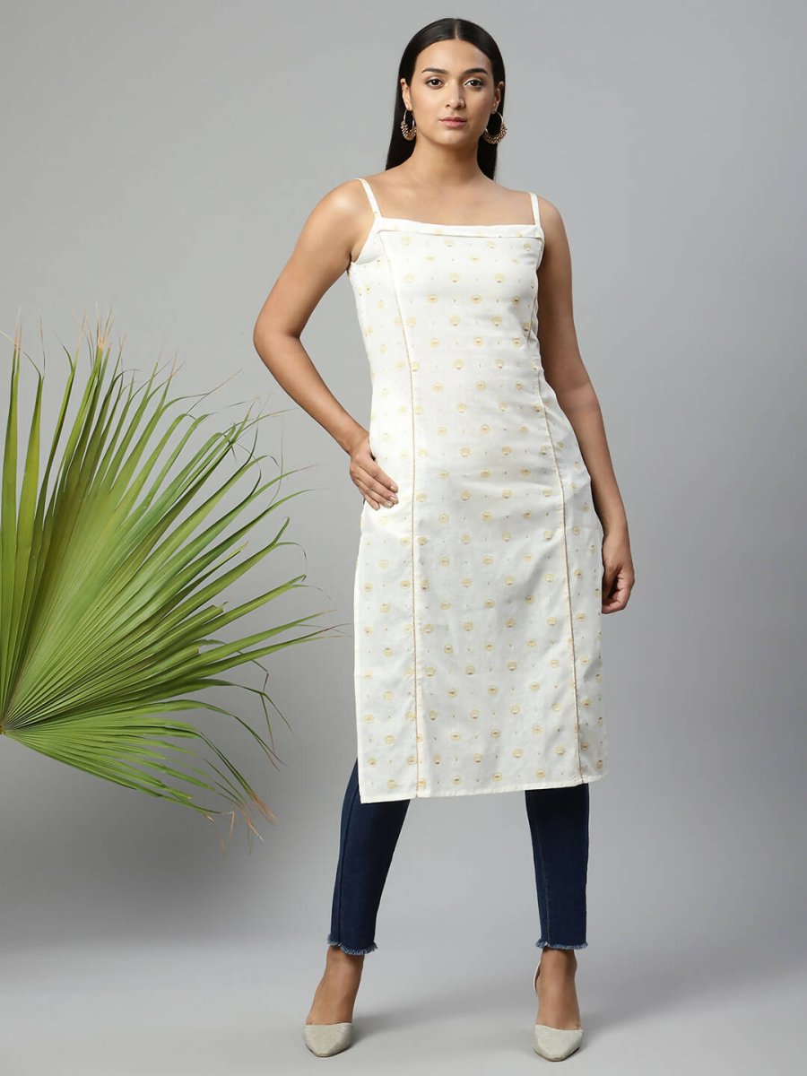 Ahalyaa Womens Off White Pure Cotton Printed Kurtas | Swadesiicart