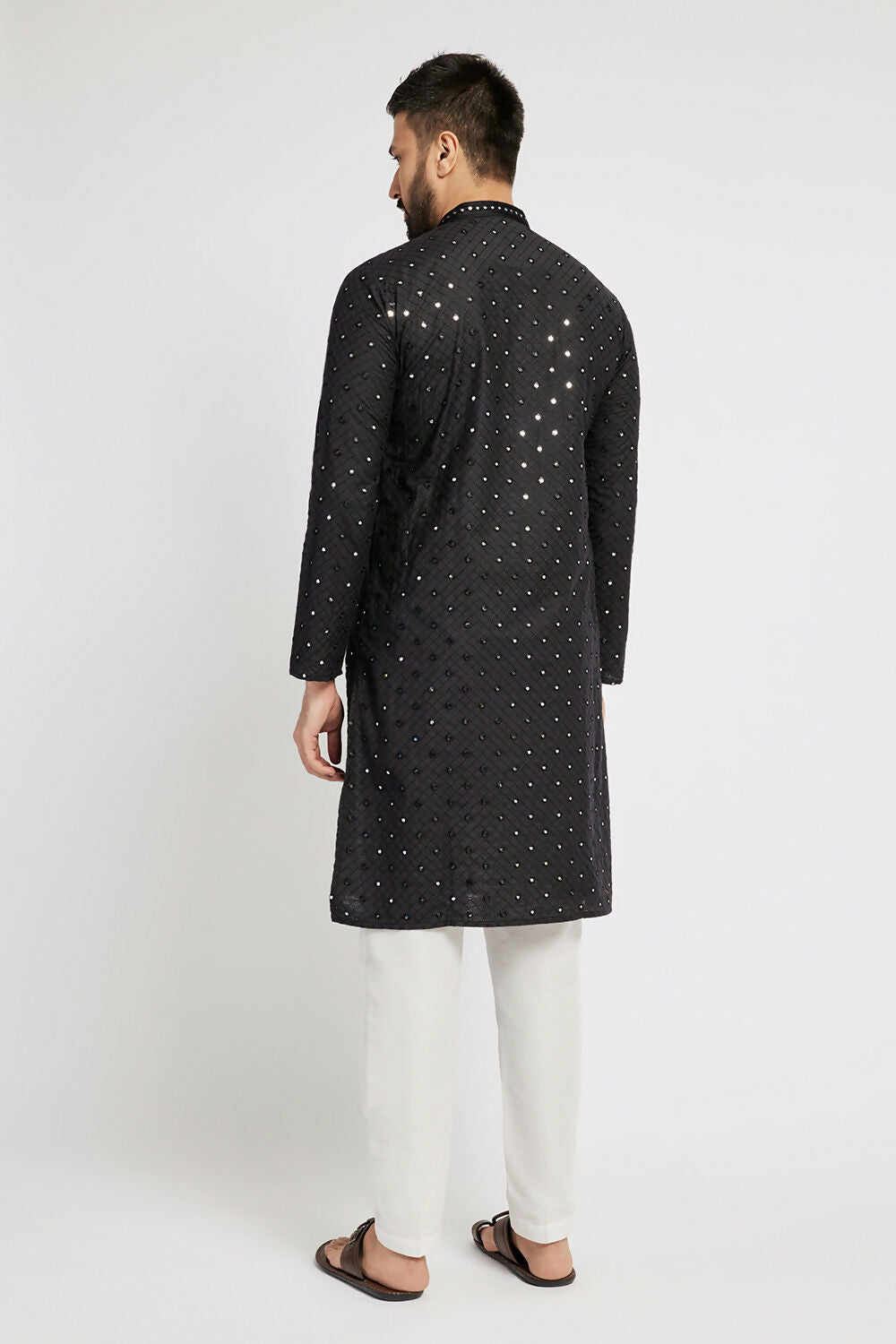 Ethnic India Black Men's Kurta Embellished Cotton | Swadesiicart