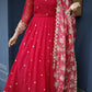 Aayaa Designer Embroidery Zari Sequins-Work Faux Blooming Georgette Suit - Red