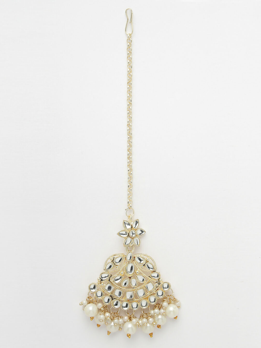 NVR Women's Gold-Polished Kundan-Studded Chandbali Earrings | Swadesiicart
