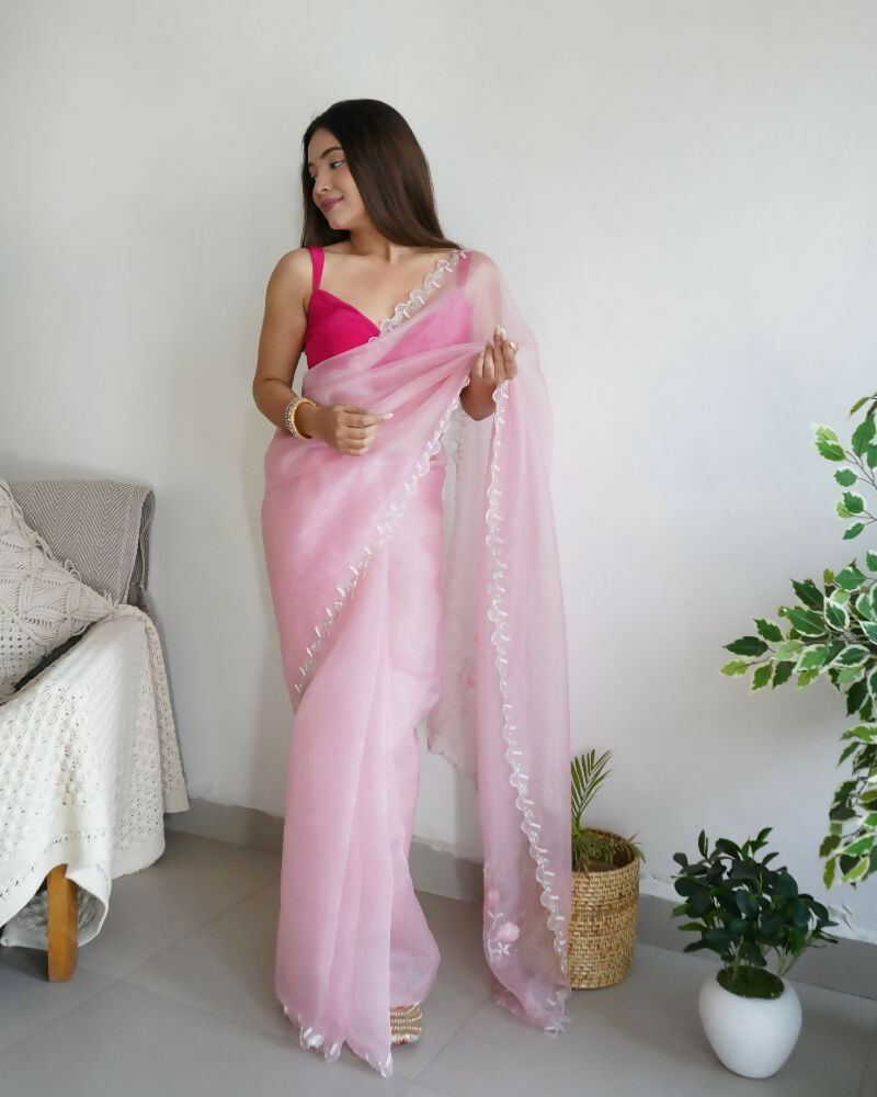 Vamsee Sheetal Peach Organza Saree - Swadesiicart