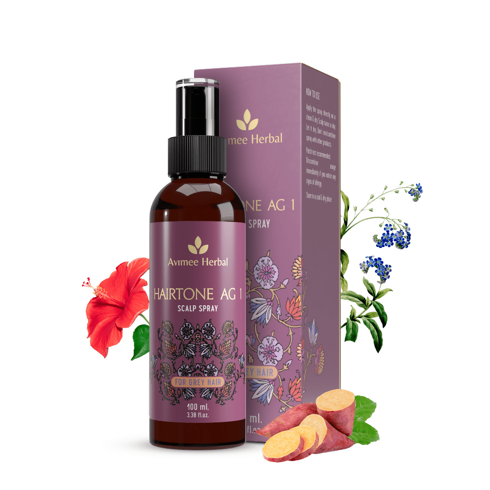 Avimee Herbal Hairtone AG 1 Scalp Spray For Grey Hair With Indigo, Henna, Beet Root and Hibiscus Extracts - Swadesiicart