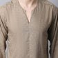 Even Apparels Beige Pure Cotton Round Neck Slit Men's Kurta | Swadesiicart