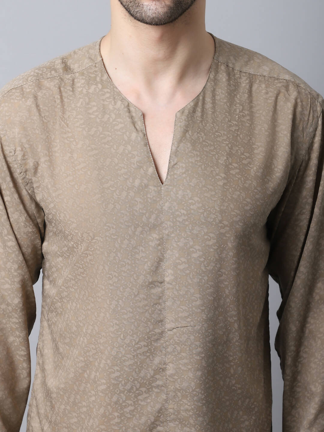 Even Apparels Beige Pure Cotton Round Neck Slit Men's Kurta | Swadesiicart