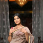 Very Much Indian VMI Exclusive Designer! Handloom Cotton Silk Saree With Sleek Golden Border - Warm Taupe | Swadesiicart