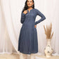 FIORRA Women's Floral Printed Navy Blue Cotton A-Line Kurta - Swadesiicart