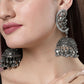 NVR Women's Silver-Plated Oxidised Dome Shaped Jhumka Earrings | Swadesiicart
