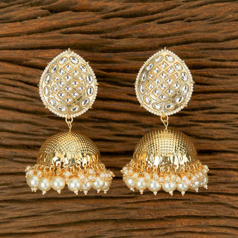 Joban Fashion Women Kundan Pearl Golden White Earrings - Swadesiicart