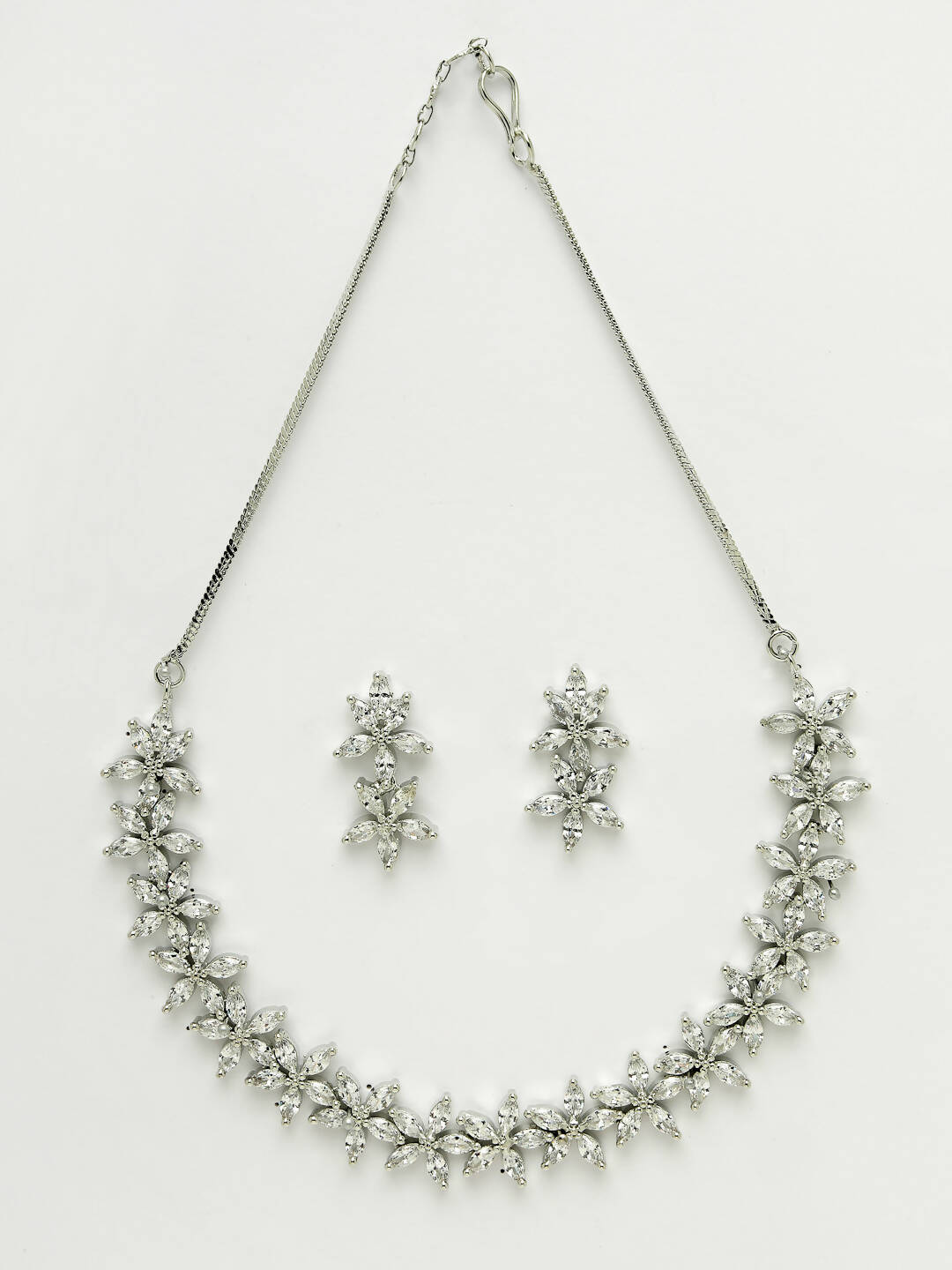 NVR Women Silver Plated Cz Stone Handcrafted Jewellery Set - Swadesiicart