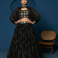 Black Sequence Work Georgette Crop Top Type Full Sleeve Lehenga Choli - Jihu Culture