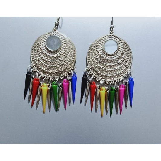 MS Fashion India Multicolor Long Drops Small Mirror Design Tassel Hook Earrings | Swadesiicart