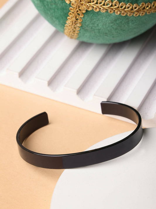 NVR Men Black Rhodium-Plated Stainless Steel Cuff Bracelet - Swadesiicart
