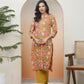 Vaasva Women Mustard Cotton Printed Straight Kurti With Pant | Swadesiicart