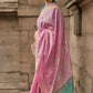 Cherry Blossom Pinksoft Handloom Sik Zari & Thread Work, Contrast Pallu Saree - Rajtex Kube Silk - Swadesiicart